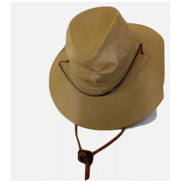 DORFMAN PACIFIC HEADWEAR OUTDOOR SAFARI STYLE MESH HAT TAN W/LEATHER STRAP MED - Picture 3 of 7